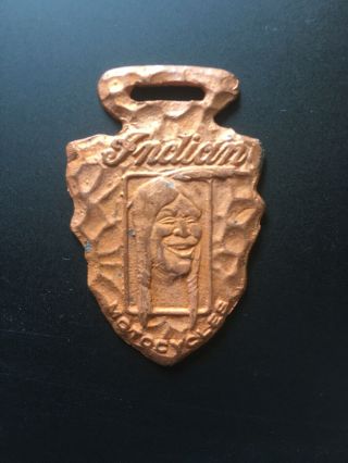 Antique 1930’s Vintage Indian Motorcycle Watch Key Chain Fob Emblem Badge