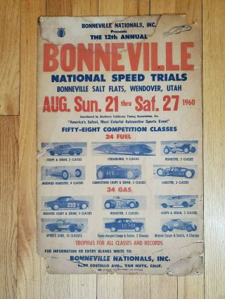 Rare 12th Annual 1960 Bonneville Lsr Land Speed Race Poster