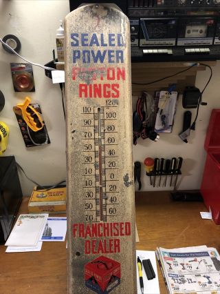 Vintage Metal Power Piston Rings Thermometer Car Truck Advertising Sign