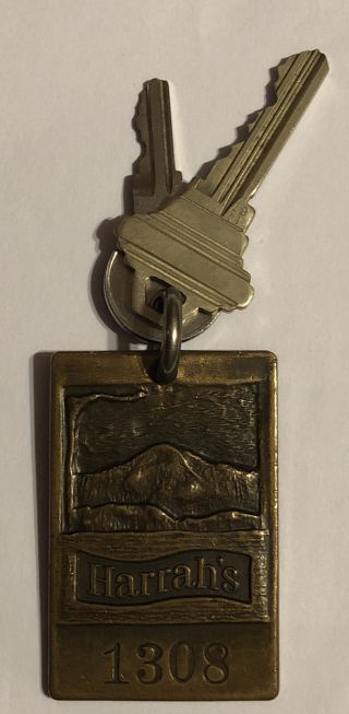 Vintage Harrah’s Brass Room Key Chain With Keys