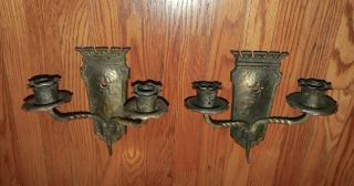 Antique Craftsman Bungalow Brass Wall Lighting Sconces Pair Arts & Crafts Period
