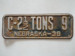 Vintage Nebraska 1938 C - 2 1/2 Tons 9 Buffalo County Tonnage Tag License Plate