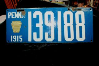 1915 Porcelain Pa Pennsylvania Light Blue Brilliant Mfg Co License Plate Tag
