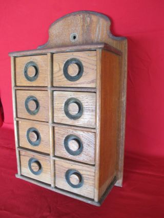 Aafa Antique Primitive Wood Hanging Wall Apothecary Spice Cabinet Chest 8 Drawer