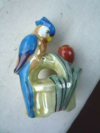 Vintage Ceramic Luster Parrot Bird Figural Flower Frog Japan