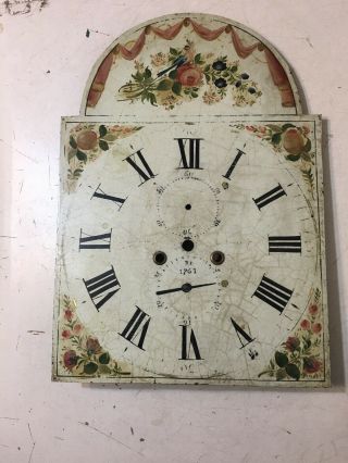 Antique Grandfather Clock Dial Hand Painted Bird & Flower Decoration