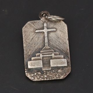 Vtg Sterling Silver - Our Lady Of Medjugorje Etched Cross Medal Pendant - 2g