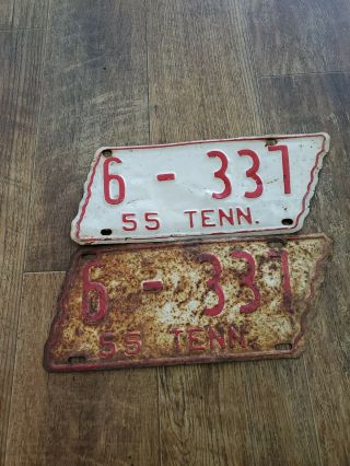 1955 Tennessee State Shaped License Plate - - Washington County - - Pair