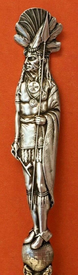 6 - 1/8” Figural Indian Native American Sterling Silver Souvenir Spoon Shiebler