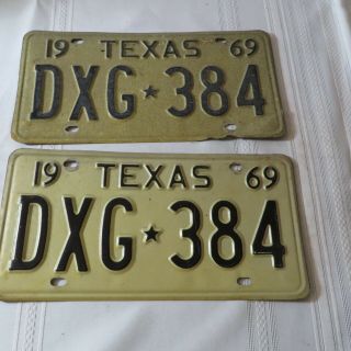 1969 Texas License Plate Dxg - 384 Matched Pair
