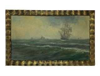 Antique Impressionist Ship Seascape Oil Painting Signed