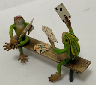 Bergmann Miniature Vienna Bronze Frogs Playing Cards Bench Cold Painted - Austria