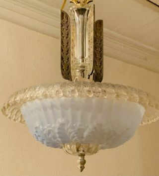 Vtg Antique Art Deco Glass Acanthus Shade Ceiling Light Lamp Fixture Chandelier