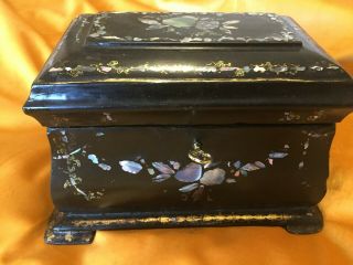 Chinese Mother Of Pearl Inlaid Lacquered Tea Caddy