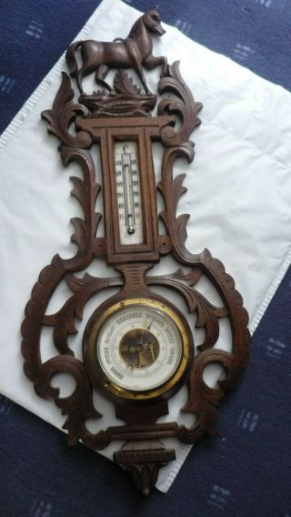 Antique French,  Barometer,  Thermometer,  Art Carved Wood,  Black Forest,