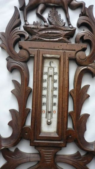 Antique French,  barometer,  thermometer,  art carved wood,  black forest, 3