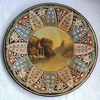 Antique Thun Thoune Swiss Art Pottery Wall Plate Majolica Country View