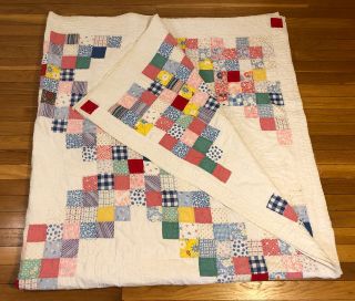 Vintage Antique Patchwork Quilt Throw Blanket 78 " X 75 " Hand Made By Great Grand