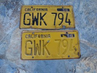 1956 California Pair License Plates Gwk 794