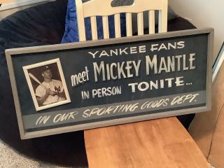 Vintage Advertising - Meet Mickey Mantle - York Yankees Period Wood Sign.