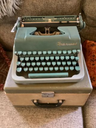 Vintage Antique Underwood Quiet Tab Portable Typewriter Green Gray