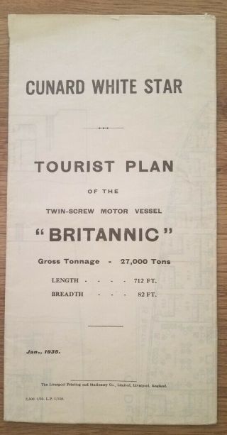 Britannic (cunard White Star) 1935 Tourist Tissue Deck Plan