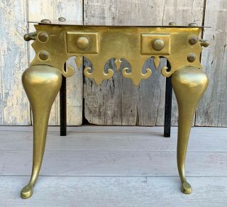 Antique 19th C.  English Georgian Brass Footman Fireplace Stool Trivet W/ Handles