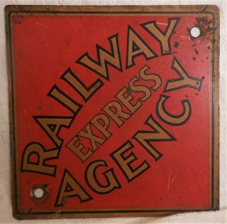 Great Antique Iron Railway Express Agency Sign 8 " Square