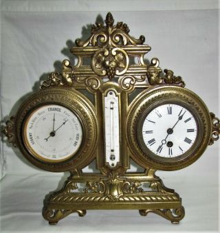 Antique Japy Frères French Clock With Aneriod Barometer Asis