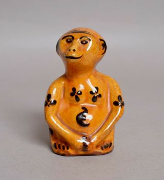 A Very Attractive And Unusual Antique Devon Pottery Figure Of A Monkey