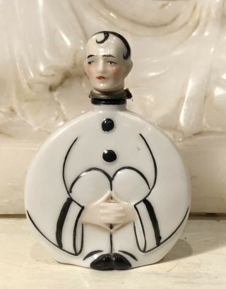 Antique Art Deco Goebel Porcelain Figural Pierrot Perfume Bottle Crown Mark