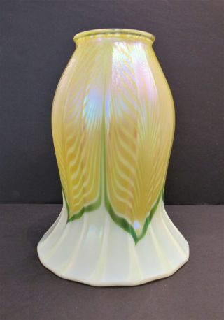 Antique Signed Quezal Iridescent Pulled Feather Art Glass 6 " Inch Lamp Shade