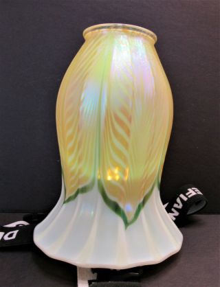 Antique Signed Quezal Iridescent Pulled Feather Art Glass 6 
