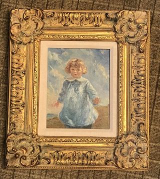 Antique Oil Painting Little Girl In Country