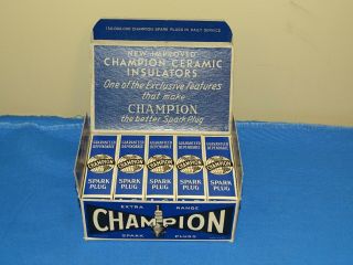 Vintage Nos Champion J - 6,  J10 Com Spark Plugs,  Full Box Of 10