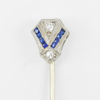 14k White Gold Antique Diamond & Sapphire 2.  75 " Stick Pin