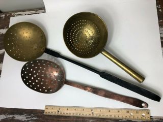 Antique Copper,  Brass & Wrought Iron Ladles Dairy Skimmer Spoon Kitchen Utensils