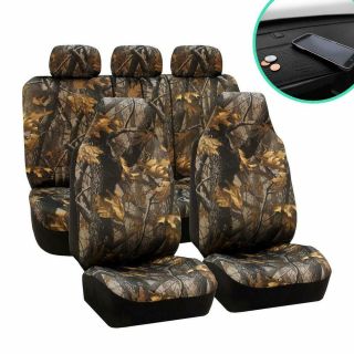 Fh Group Seat Covers Full Set 47x23x1 In Fabric Bucket Forest Camo Car Accessory