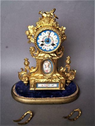 Antique French Ormolu And Porcelain Mantle 8 Day Clock By Japy Freres C1880s A/f