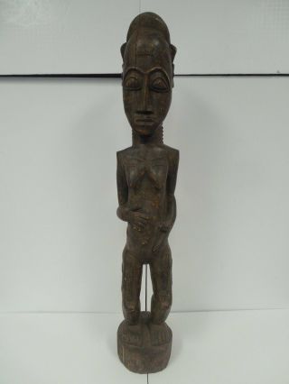 Large African Baule Blolo Female Spouse Carved Statue With Scarification 33 "