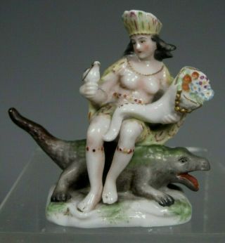 English England Derby Porcelain Figurine Of Female On A Crocodile Ca.  18th C.