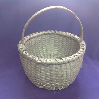 Antique American Woodland Splint Woven Painted Handled Gathering Basket