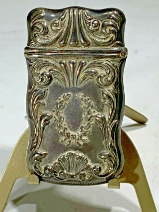 Antique Art Nouveau Sterling Silver Ornate Design Motif Match Safe Vesta