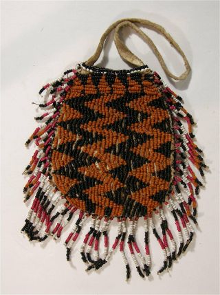 Ca1900 Native American Sioux Indian Bead Decorated Hide Pouch / Beaded Bag