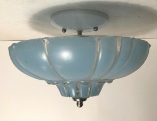 Antique Blue Glass 11 " Art Deco Flush Mount Ceiling Light Fixture