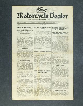 1916 Thor Antique Motorcycle Dealer Advertising Flyer / Newspaper Vol.  1 No.  1