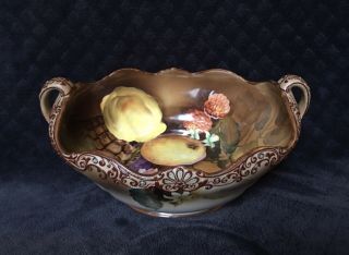 Antique Japanese Nippon Morimura Moriage Open Handled Fruit Painted Ruffled Bowl