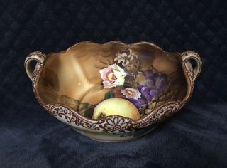 Antique Japanese Nippon Morimura Moriage Open Handled Fruit Painted Ruffled Bowl 2