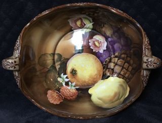 Antique Japanese Nippon Morimura Moriage Open Handled Fruit Painted Ruffled Bowl 3
