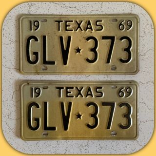 Vintage 1969 Texas License Plate Matched Pair Glv 373 Plates 60s